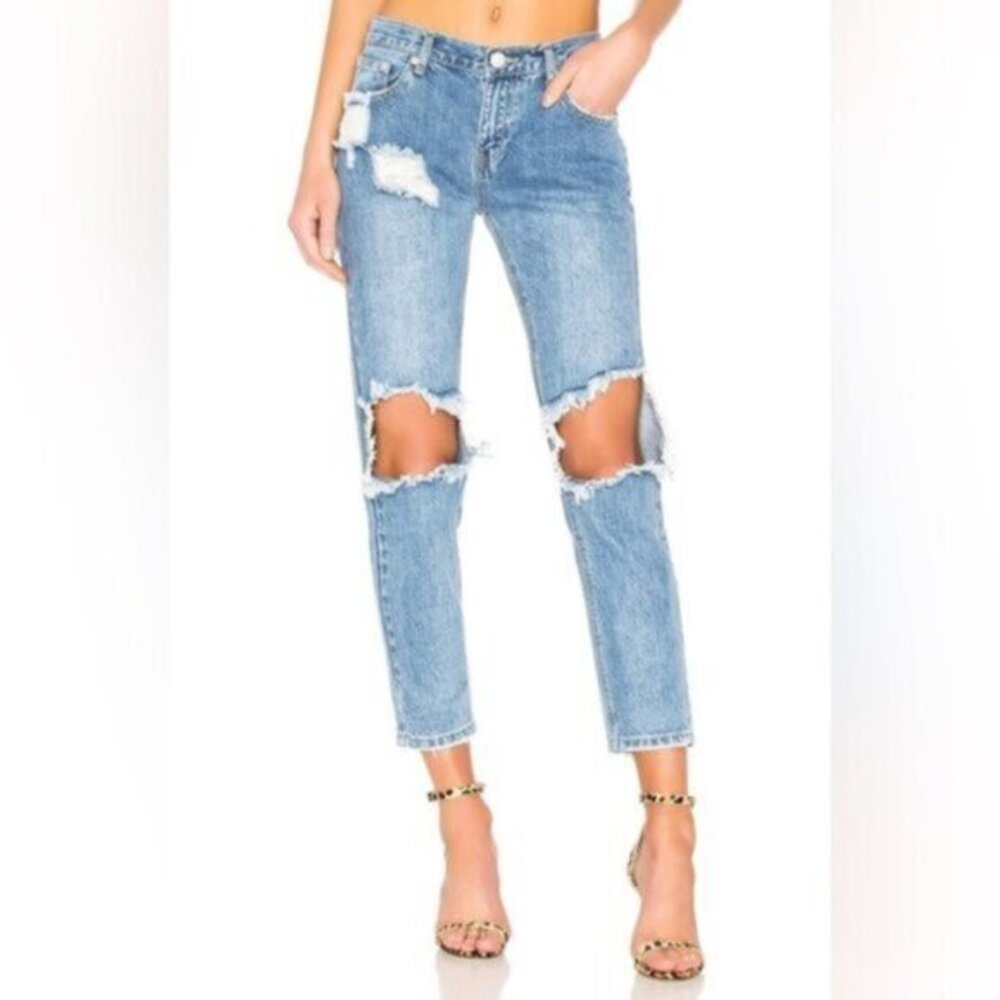 Superdown Revolve Girlfriend Jeans Straight Leg Wash Blue High rise 25 causal
